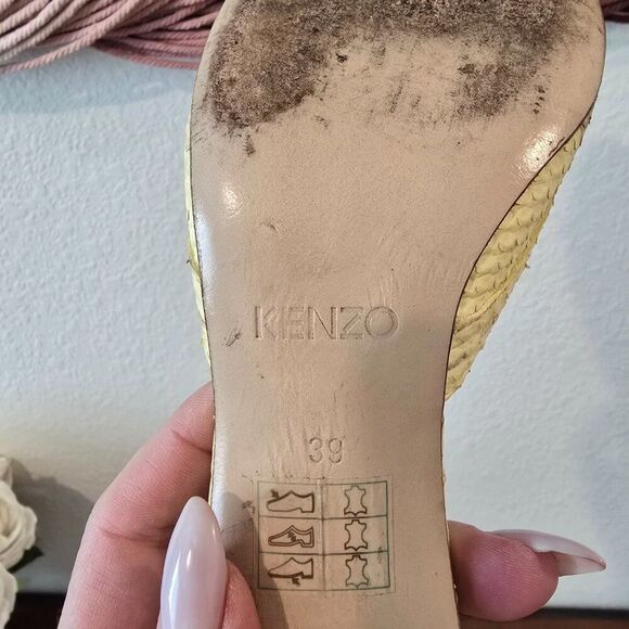 Vintage Kenzo Yellow Leather Snake Mule Heels w/ Beaded Tassle Sz 39 (US 8.5) - Picture 7 of 7